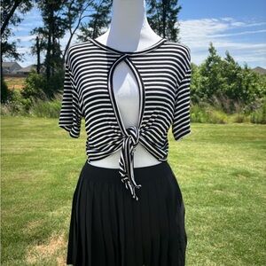 Olivaceous Black and White Sailor Collar Crop Blouse